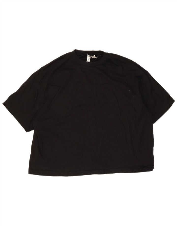 H&M Womens Crop T-Shirt Top UK 14 Medium Black Cotton