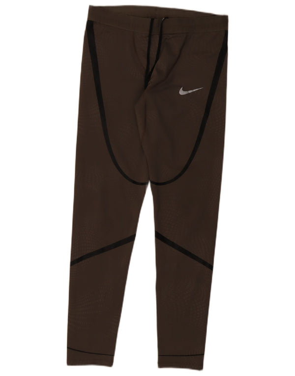 Nike Womens Dri Fit Leggings UK 12 Medium Brown Striped Polyester