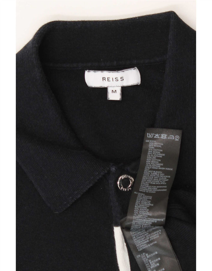 Reiss Mens Polo Shirt Medium Navy Blue Colourblock Cotton