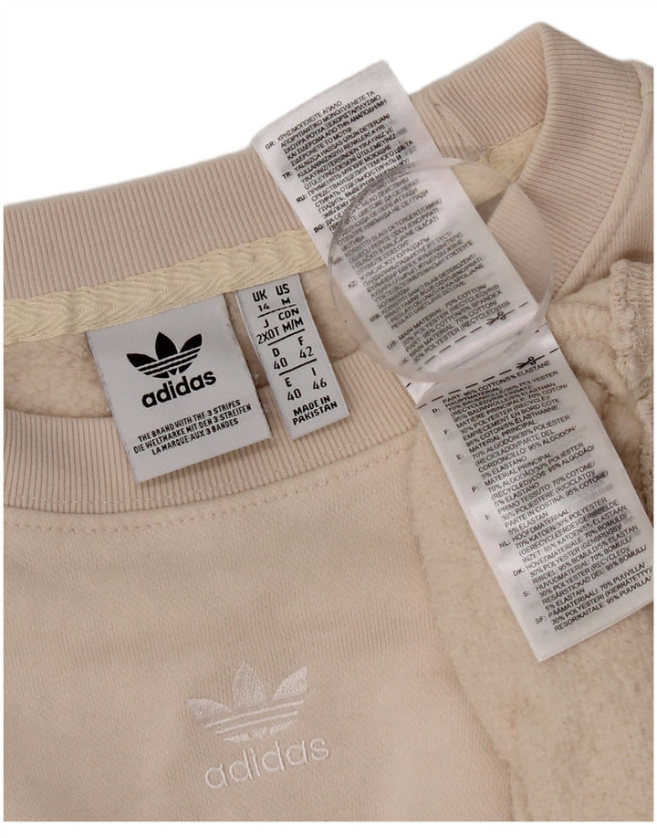 Adidas Womens Crop Oversized Sweatshirt Jumper UK 14 Medium Beige Cotton