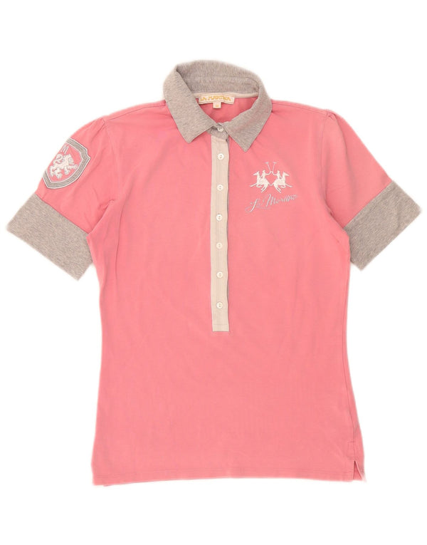 La Martina Polo Graphique Femme UK 12 Coton Colorblock Rose Moyen