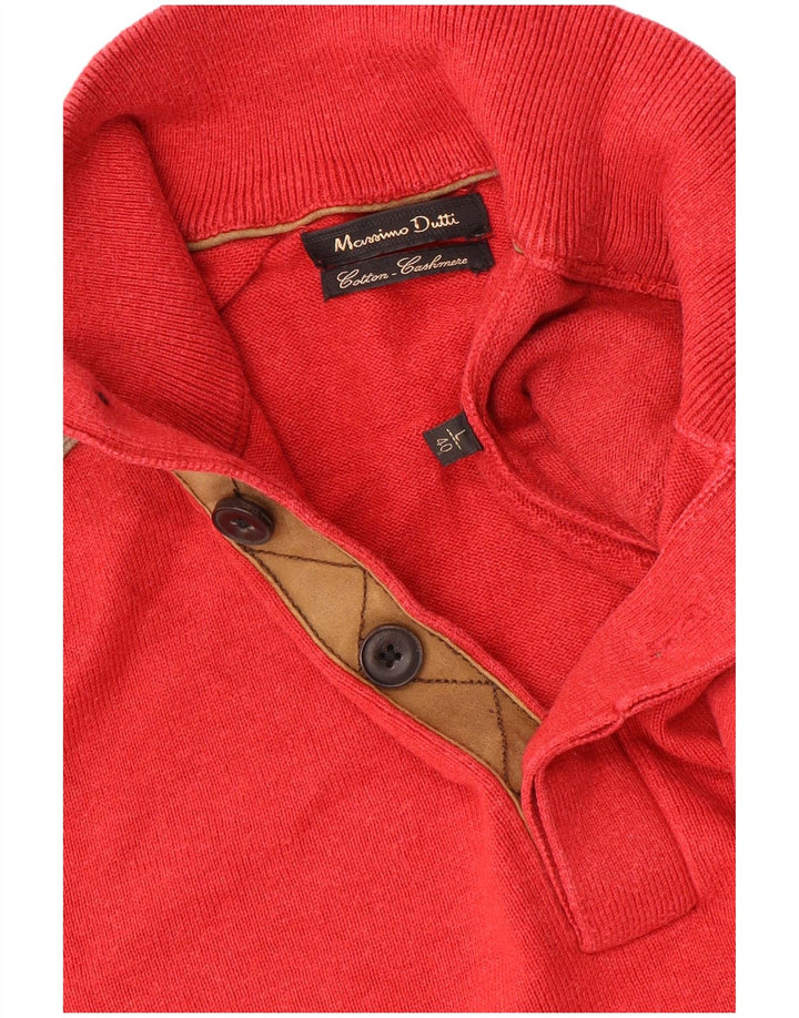 Massimo Dutti Mens Button Neck Jumper Sweater Large Red Colourblock Cotton