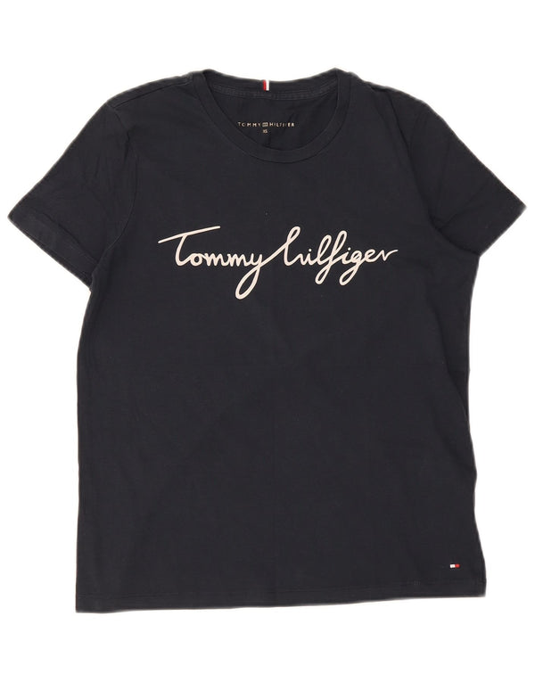 Tommy Hilfiger Damen Grafik-T-Shirt-Oberteil UK 6 XS Marineblau Baumwolle