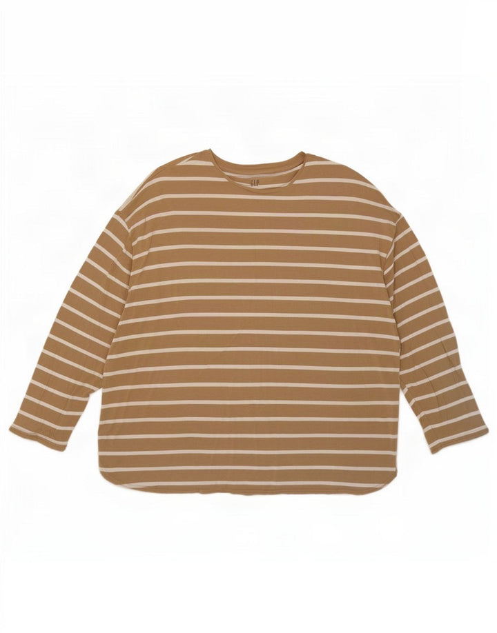 Gap Top oversize da donna a maniche lunghe UK 20 2XL Rayon a righe beige