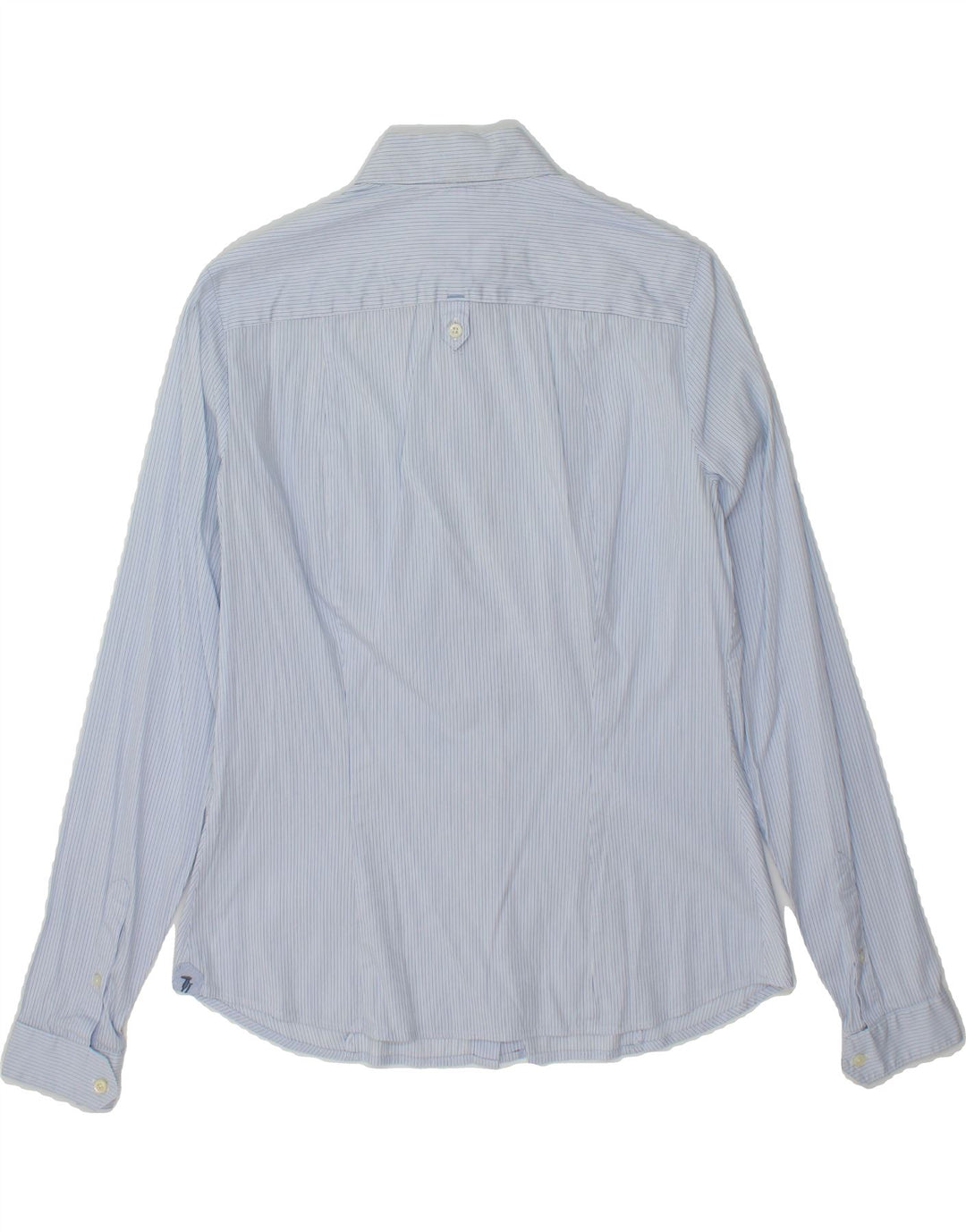 TRUSSARDI Womens Military Shirt UK 12 Medium Blue Striped Vintage Trussardi and Second-Hand Trussardi from Messina Hembry 