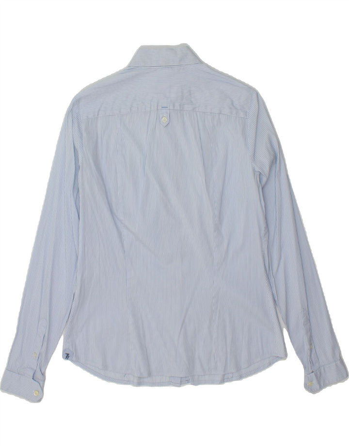 TRUSSARDI Womens Military Shirt UK 12 Medium Blue Striped Vintage Trussardi and Second-Hand Trussardi from Messina Hembry 