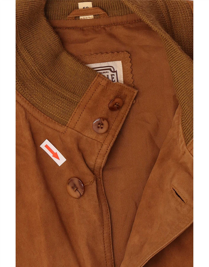 Vintage Mens Bomber Suede Jacket IT 50 Large Brown Leather Retro