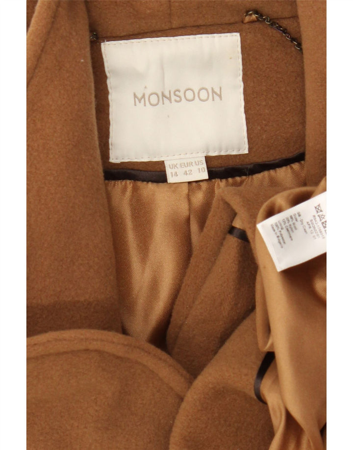 Sobretudo feminino Monsoon UK 14 lã marrom médio