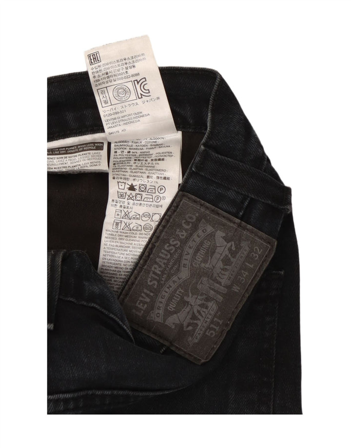 Levi's Mens 511 Slim Jeans W34 L32 Black Cotton