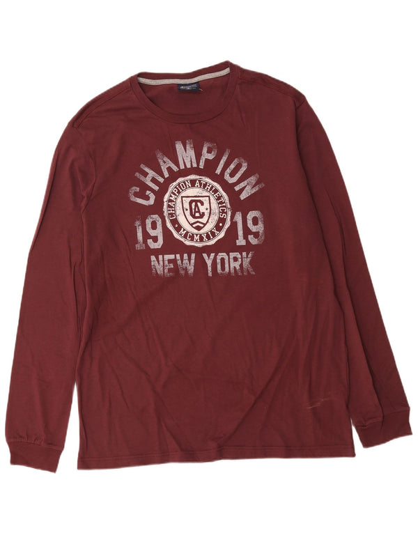 Champion Mens Graphic Top Long Sleeve XL Burgundy Cotton