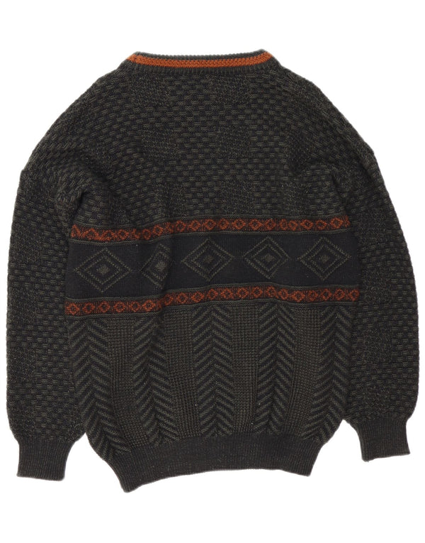 Carlo Comberti Mens Boat Neck Jumper Sweater Large Grey Geometric Acrylic