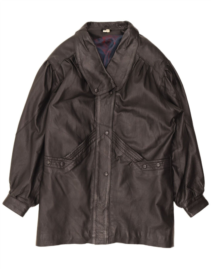 manteau en cuir femme vintage UK 18 XL Noir