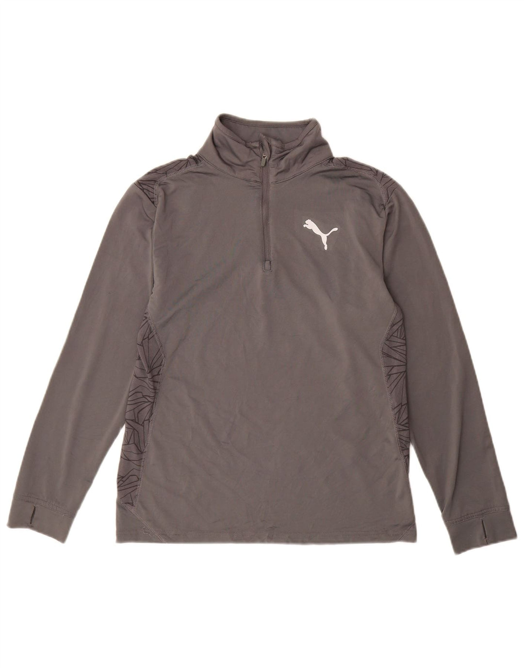 Maglia da ginnastica PUMA da ragazzo con zip e collo, 11-12 anni, grande, grigia