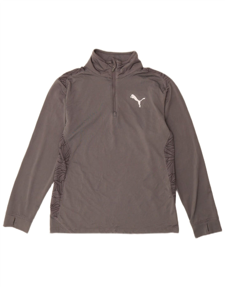 Maglia da ginnastica PUMA da ragazzo con zip e collo, 11-12 anni, grande, grigia