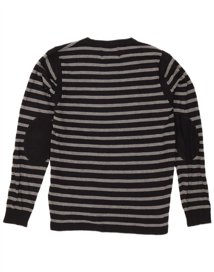 JACK & JONES Mens Crew Neck Jumper Sweater Large Black Striped