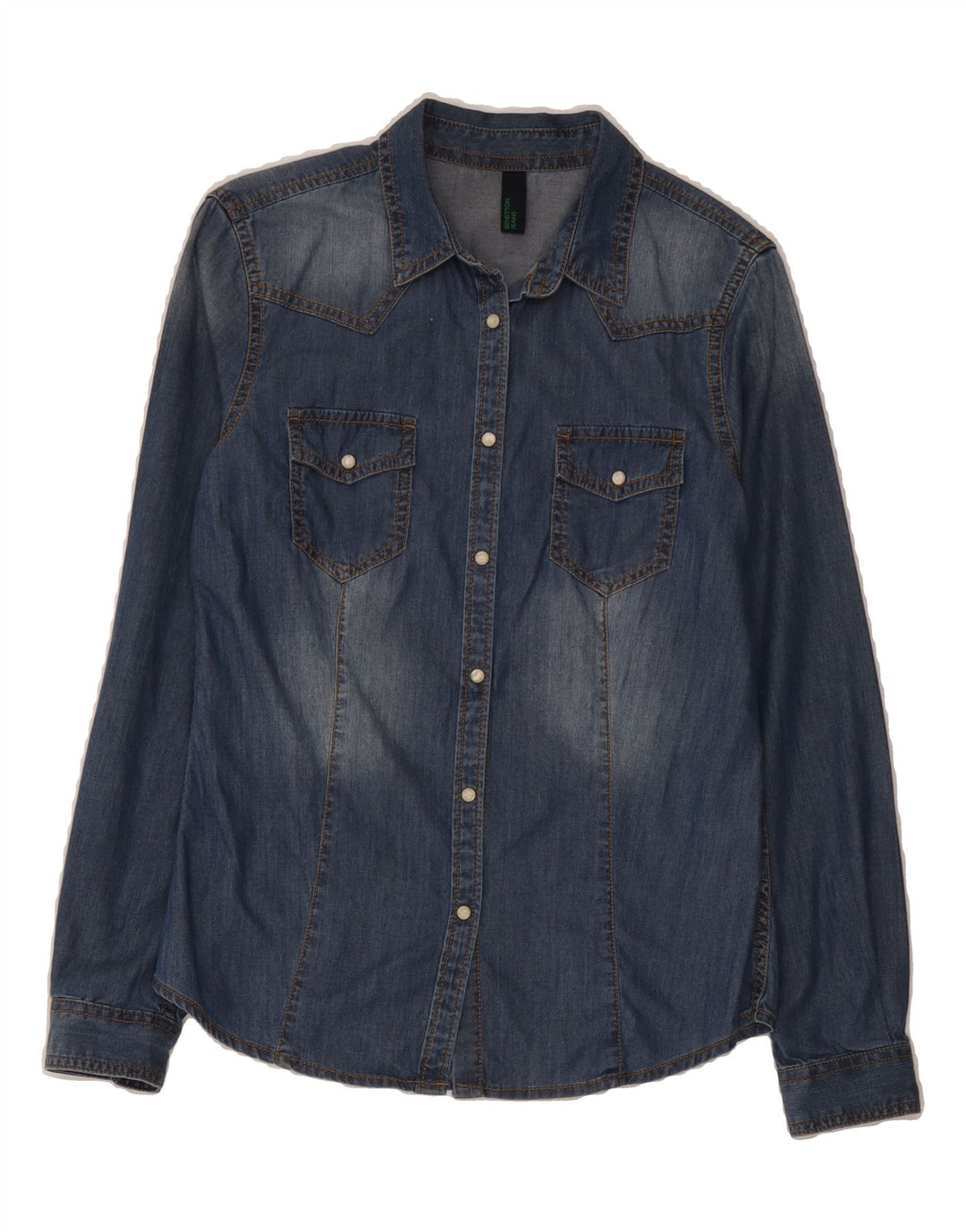 BENETTON Womens Denim Shirt UK 10 Small Blue Cotton Vintage Benetton and Second-Hand Benetton from Messina Hembry 