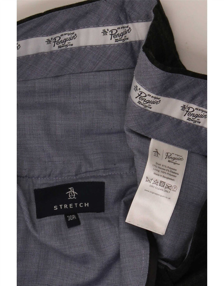 Penguin Mens Slim Suit Trousers W30 L32 Grey Check Polyester