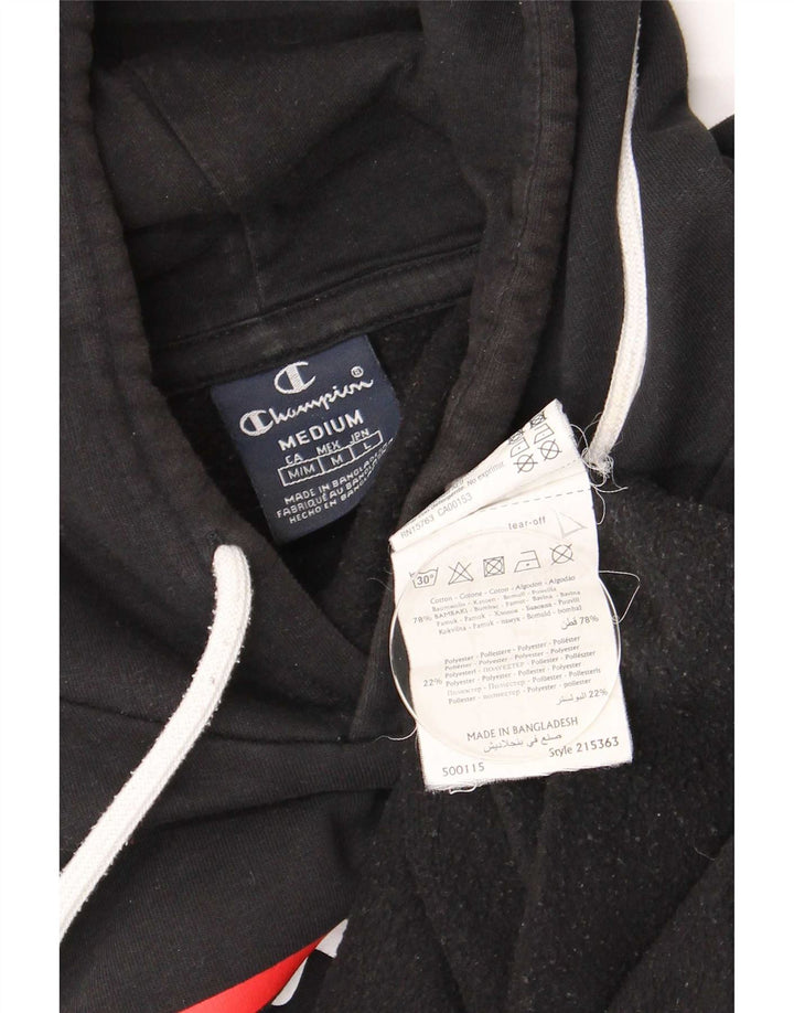 Champion Mens Graphic Hoodie Jumper Medium Black Cotton
