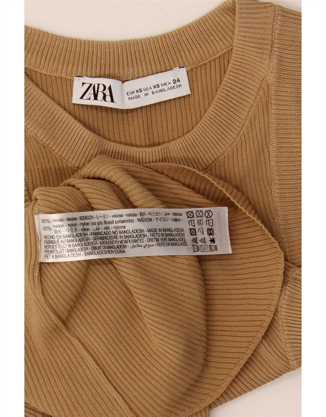 Zara Womens Vest Top UK 4 XS Beige Viscose