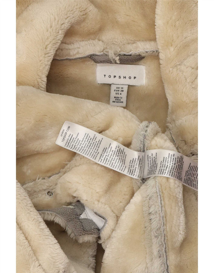 Topshop Womens Oversized Sherpa Jacket UK 10 Small Grey Polyester