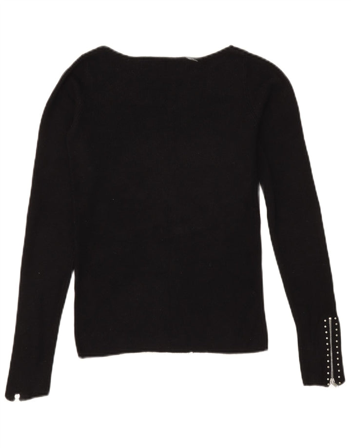 Zara Womens Crop Top Long Sleeve UK 10 Small Black Viscose