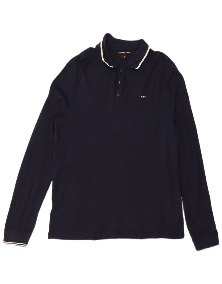 MICHAEL KORS Mens Long Sleeve Polo Shirt Medium Navy Blue Cotton