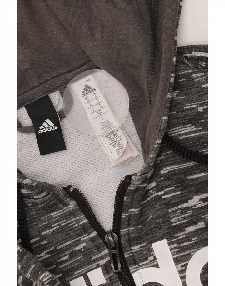 Adidas Mens Graphic Zip Hoodie Sweater Small Grey Flecked Polyester