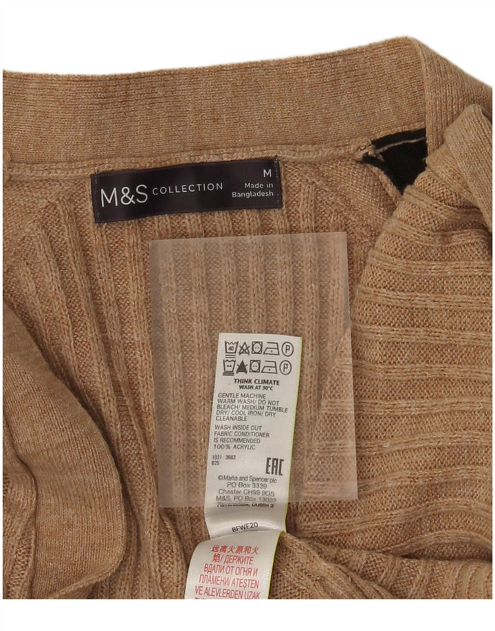 Marks & Spencer Womens Open Cardigan Sweater UK 12 Medium Beige Colourblock