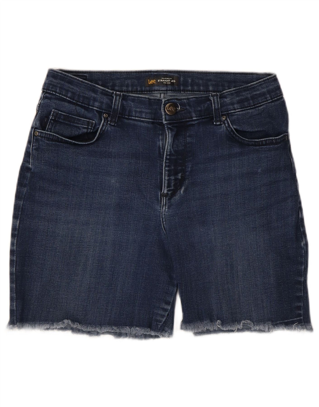 LEE Womens Mid Rise Relaxed Fit Denim Shorts W28 Medium Navy Blue