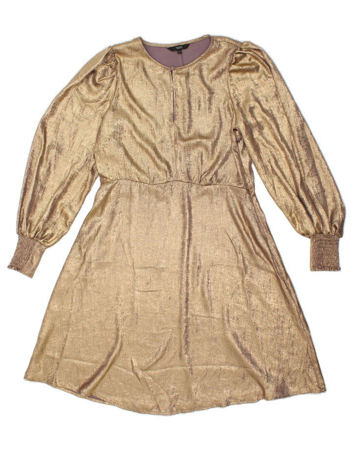 NEXT Womens Long Sleeve A-Line Dress UK 10 Small Gold Vintage Next and Second-Hand Next from Messina Hembry 