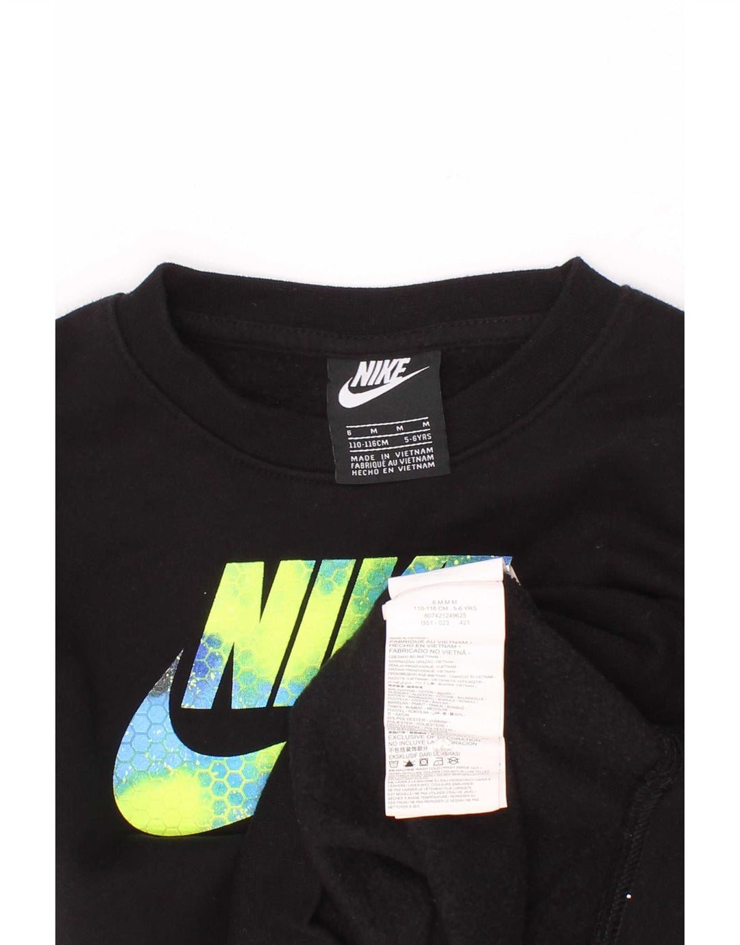 Nike Boys Graphic Sweatshirt Jumper 5-6 Years Medium Black Cotton