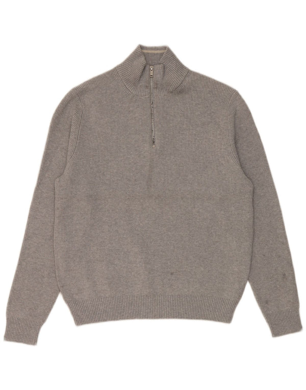 Marks & Spencer Mens Regular Fit Zip Neck Jumper Sweater Large Grey