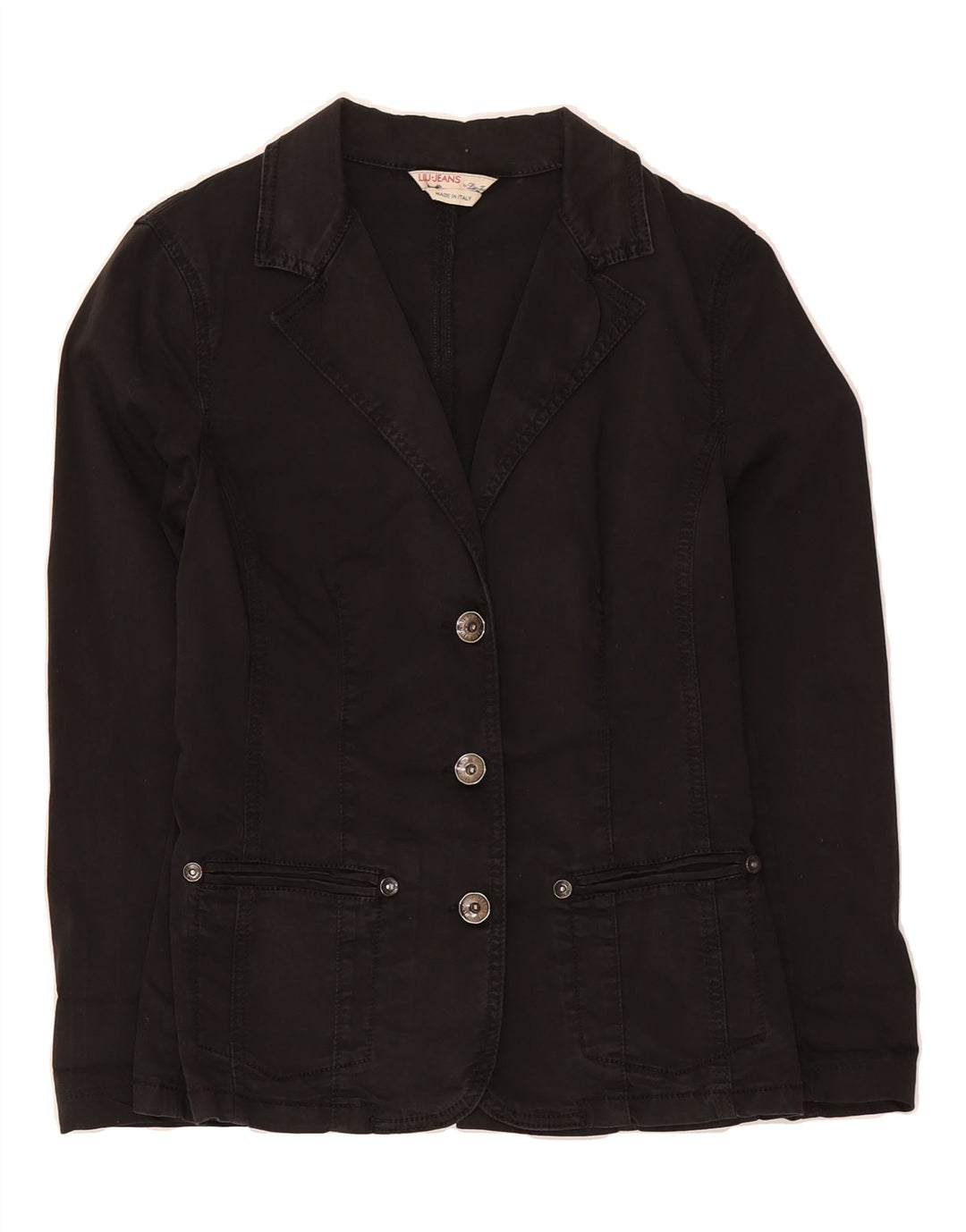 LIU JO Womens Denim 3 Button Blazer Jacket IT 44 Medium Black Cotton Vintage Liu Jo and Second-Hand Liu Jo from Messina Hembry 