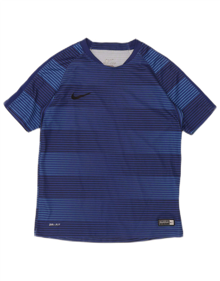 Nike Boys Dri Fit T-Shirt Top 10-11 Years Medium Blue Striped Polyester