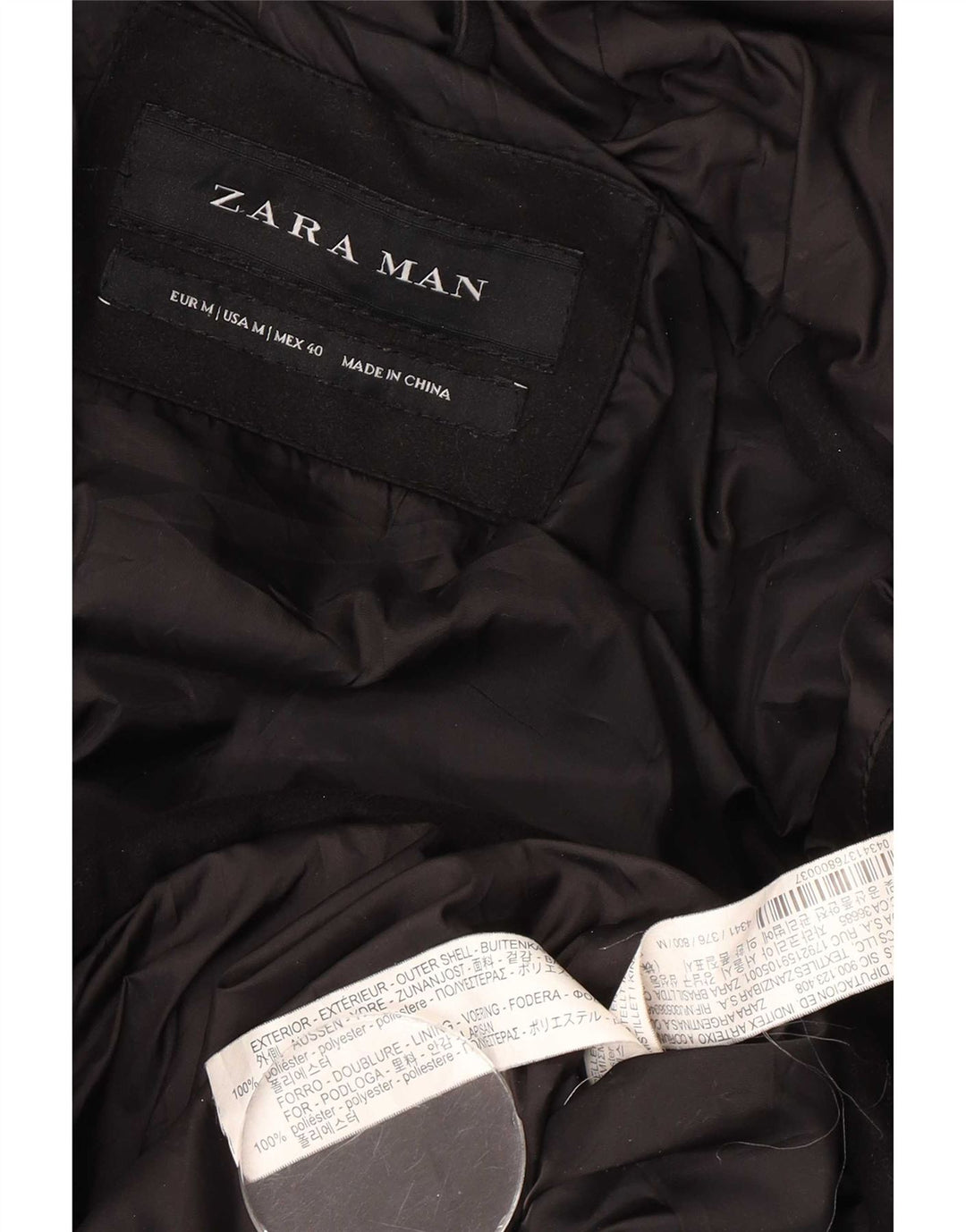 Zara Hombre Chaqueta Acolchada Con Capucha UK 38 Medium Negro Poliéster