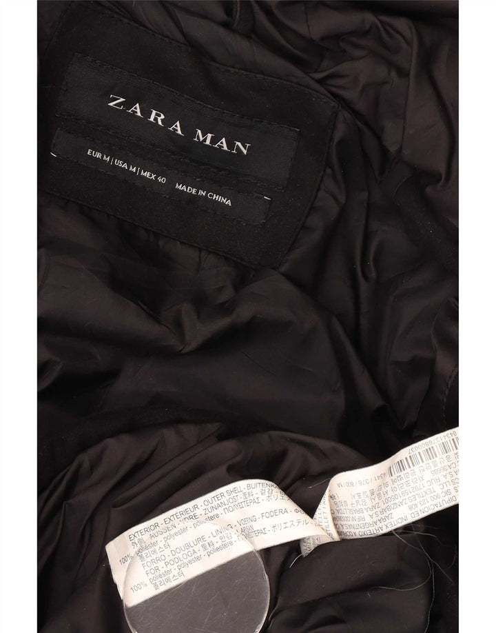 Zara Hombre Chaqueta Acolchada Con Capucha UK 38 Medium Negro Poliéster