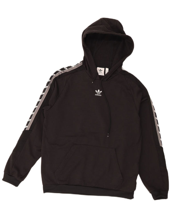 Maglione con cappuccio grafico da uomo Adidas, poliestere color block medio nero