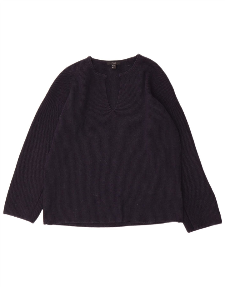 Cos Womens Oversized V-Neck Jumper Sweater UK 10 Small Navy Blue Wool