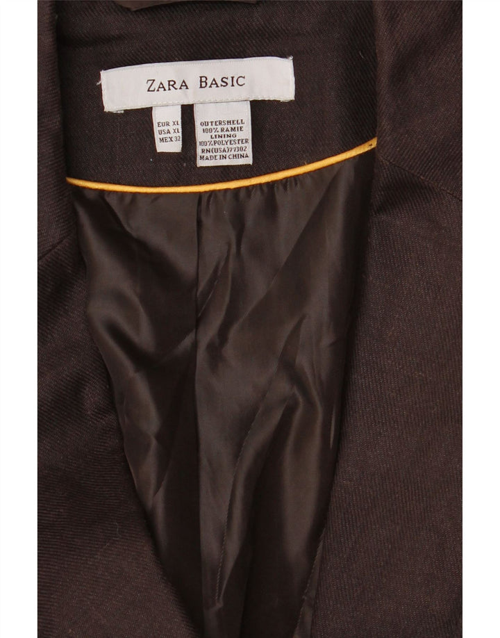Zara Womens 1 Button Blazer Jacket UK 18 XL Brown Ramie