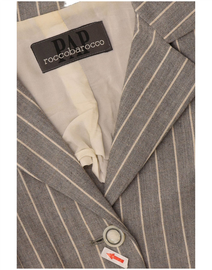 Roccobarocco Womens 4 Button Blazer Jacket UK 10 Small Grey Pinstripe