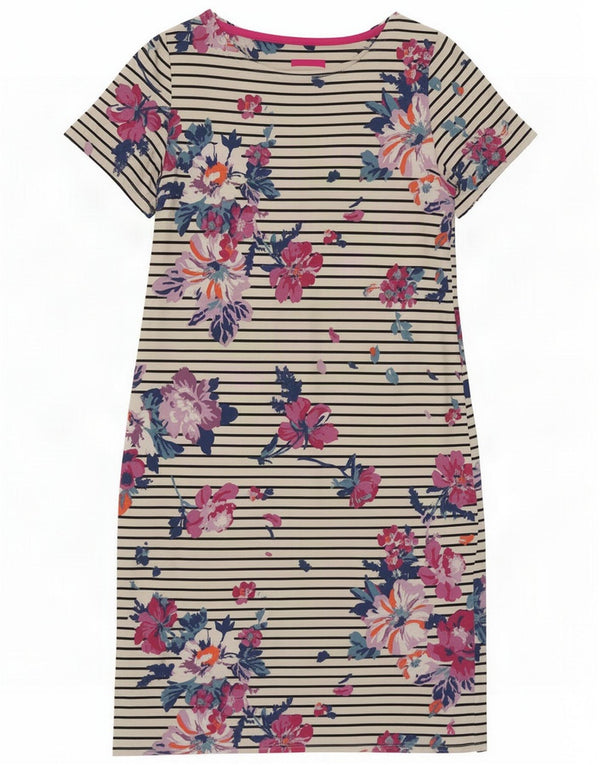 Joules T-Shirt-Kleid für Damen, UK 12, Mittelweiß, Blumenmuster, Baumwolle