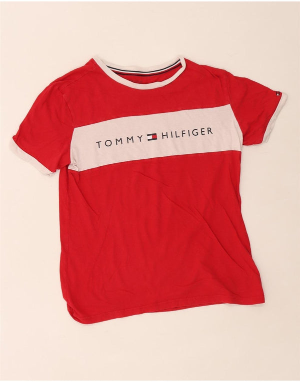Tommy Hilfiger Mens Graphic T-Shirt Top Small Red Colourblock Cotton
