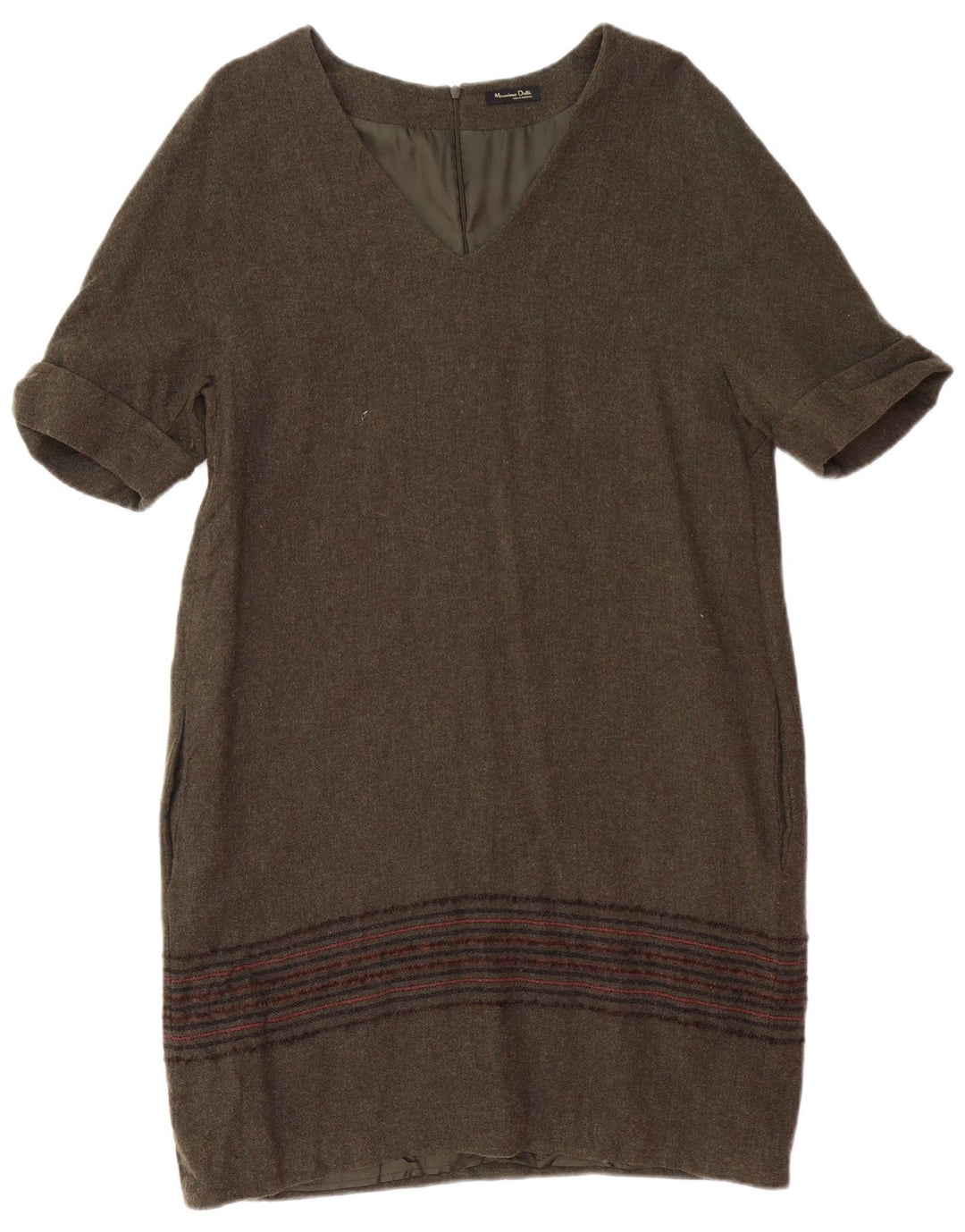 MASSIMO DUTTI Damen Etuikleid UK 14 Große Khaki-gestreifte Wolle