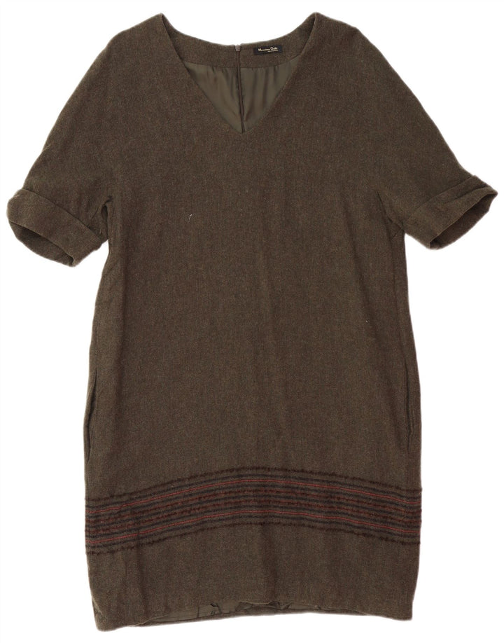 MASSIMO DUTTI Damen Etuikleid UK 14 Große Khaki-gestreifte Wolle