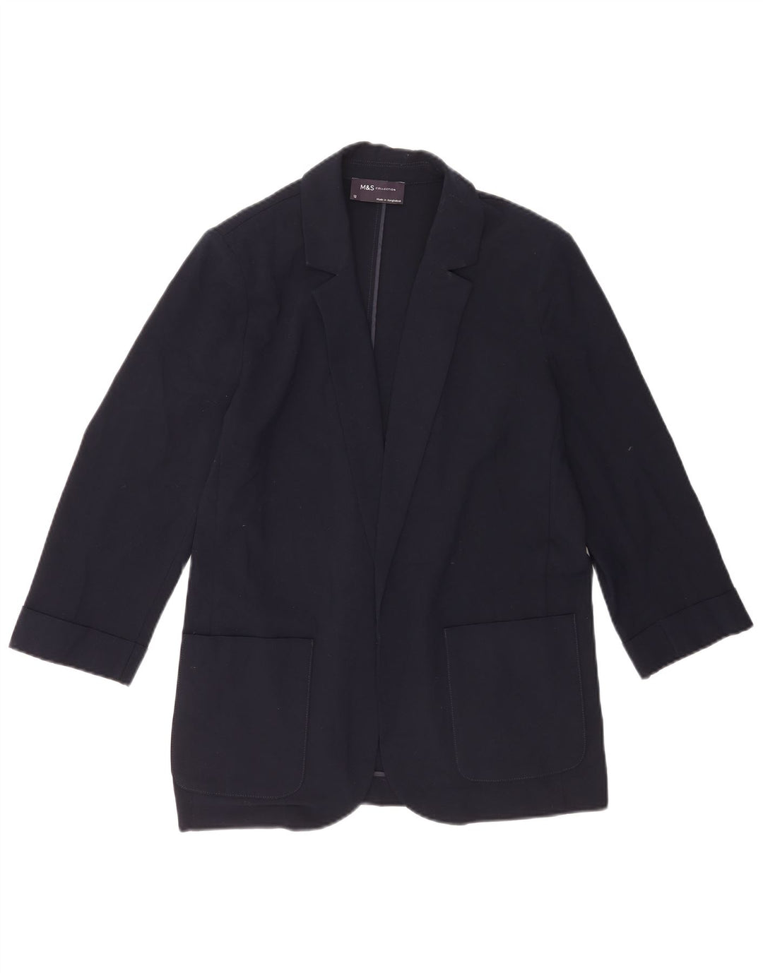 Marks & Spencer Womens 3/4 Sleeve Open Blazer Jacket UK 12 Medium Navy Blue