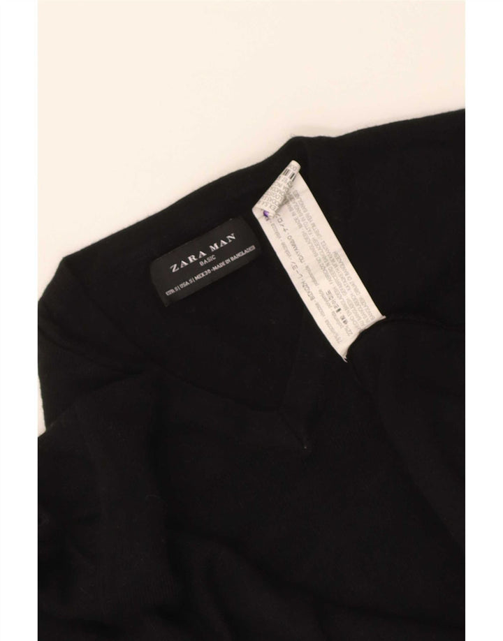 Zara Mens V-Neck Jumper Sweater Small Black Viscose