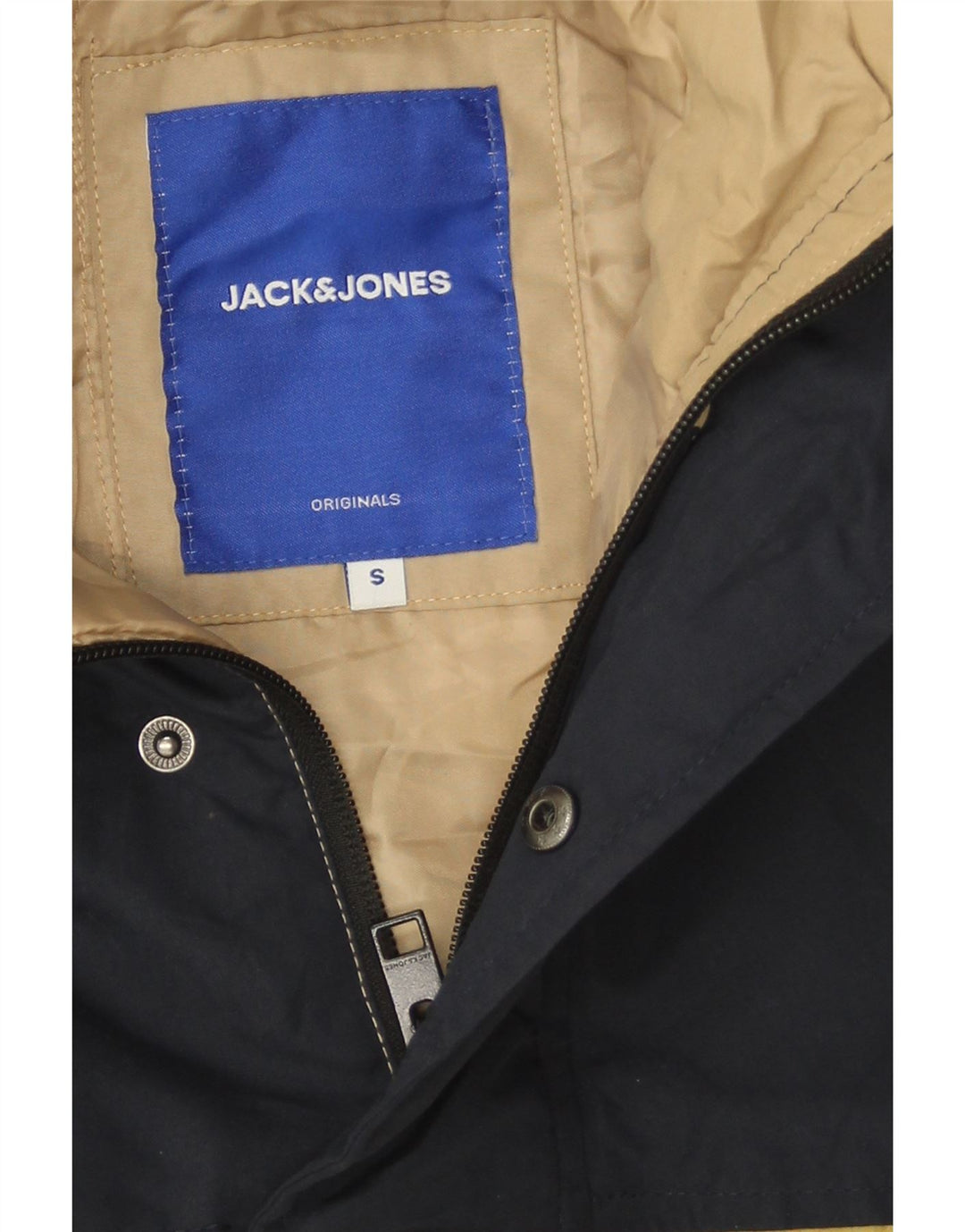 Jack & Jones Mens Graphic Windbreaker Jacket UK 36 Small Beige Colourblock