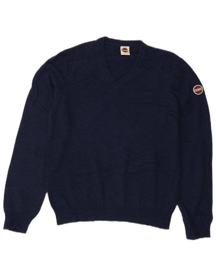 Colmar Womens V-Neck Jumper Sweater UK 14 Medium Navy Blue Wool