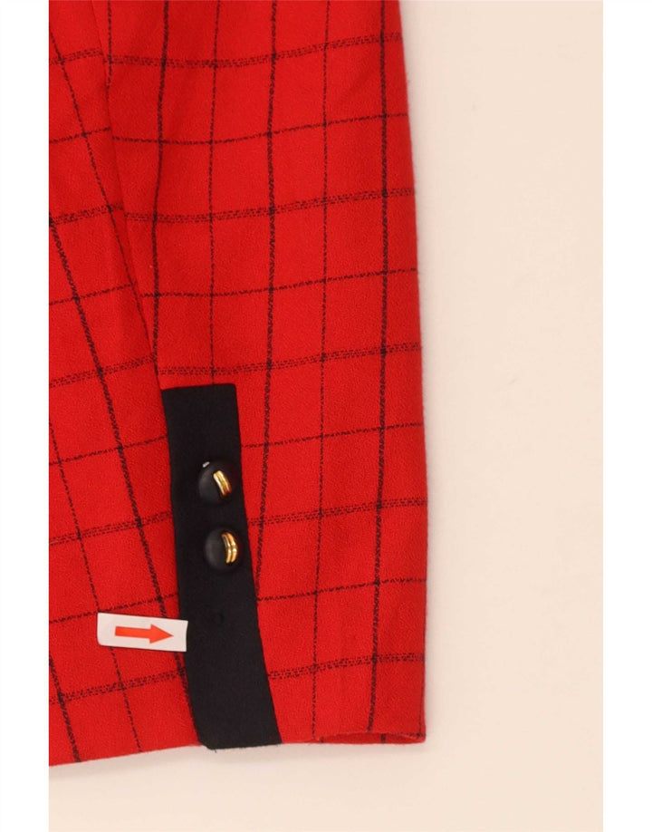 Vintage mujer 4 botones Blazer chaqueta US 12 grande rojo comprobar poliéster