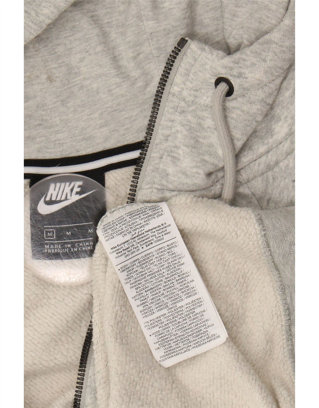 Suéter feminino Nike com capuz e zíper UK 14 algodão cinza médio